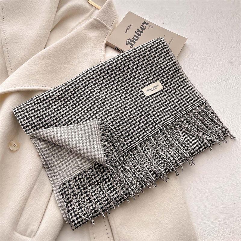 Winter Warm Shawl Elegant Plaid Cashmere Scarf Women Thick Blanket Wrap Pashmina Bufanda Tassel Female Long Foulard