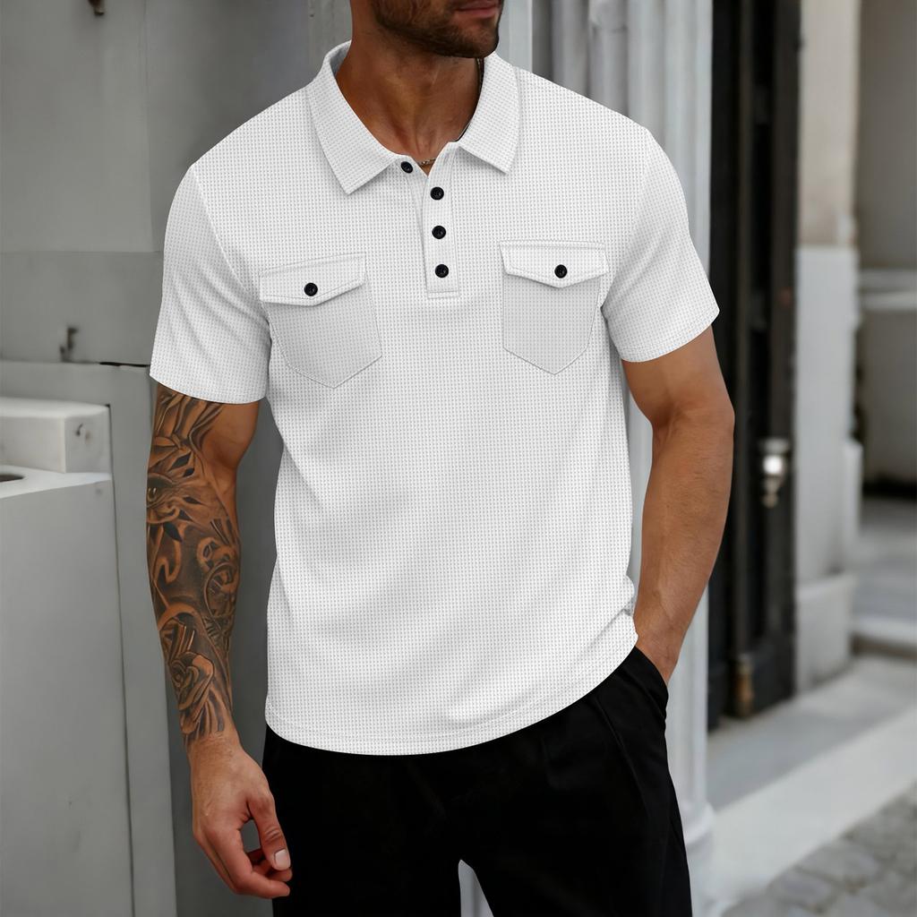 Men's Single Breasted Collared Shirt With Pockets  Casual And Comfortable Short Sleeved Shirt