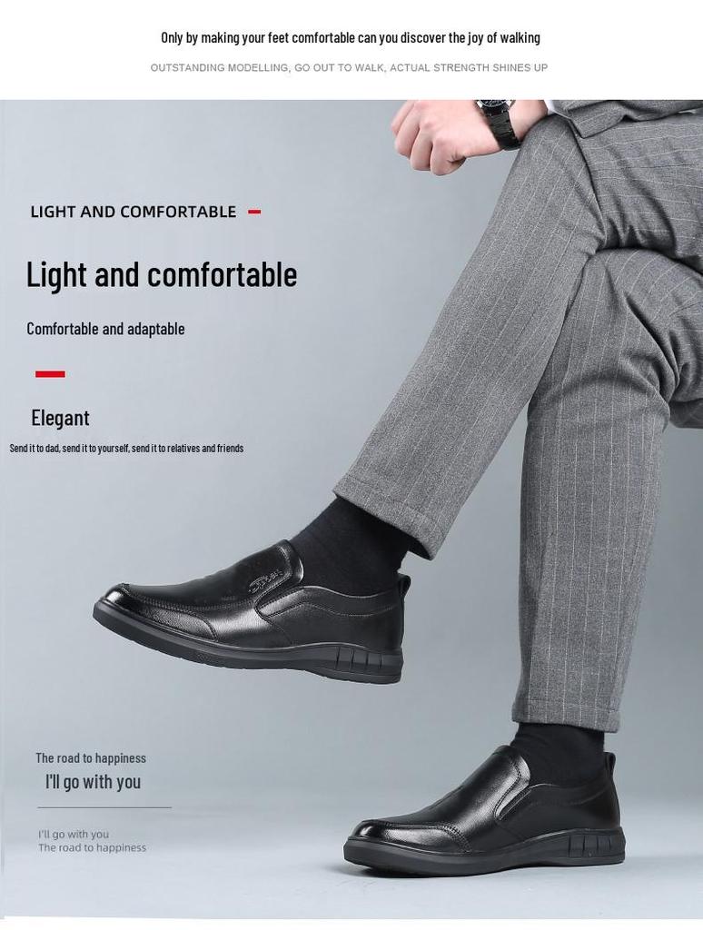 Men's Versatile Low-top Leather Shoes - Fashionable, Comfortable, Soft Sole for Middle-aged and Elderly.