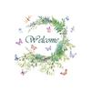 Welcome Door Sticker Green Leaf Butterfly Decal Removable Welcome for Entryway Decor Letters Decorations for Home Shop Glass