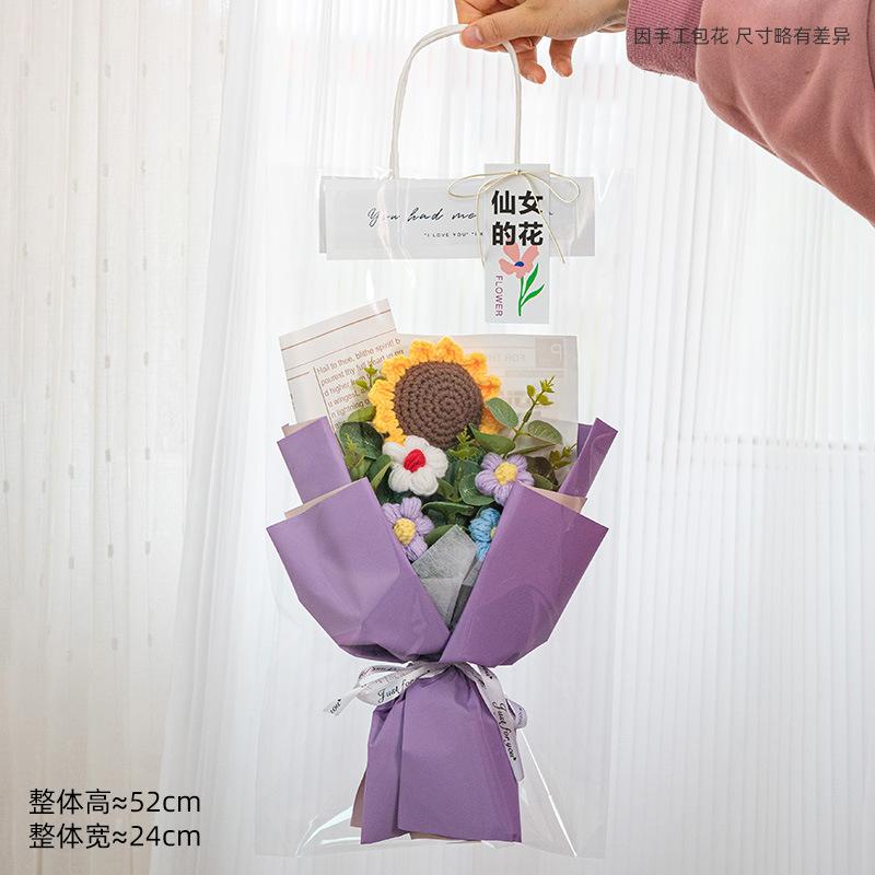 Hand-Knitted Sunflower & Rose Bouquet - with LED Lights & Gift Bag Thanksgiving Gift