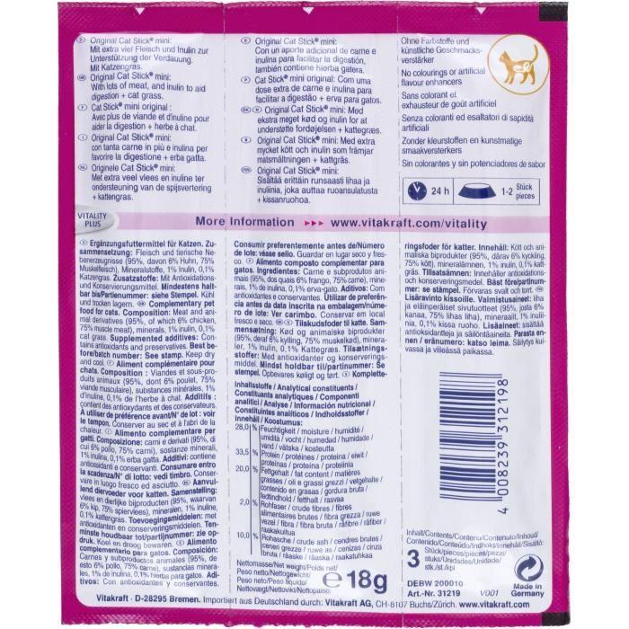 VITAKRAFT Cat Stick Mini Poulet + Herbe À Chat - Friandise Pour Chat - Sachet Fraicheur De 3 Sticks