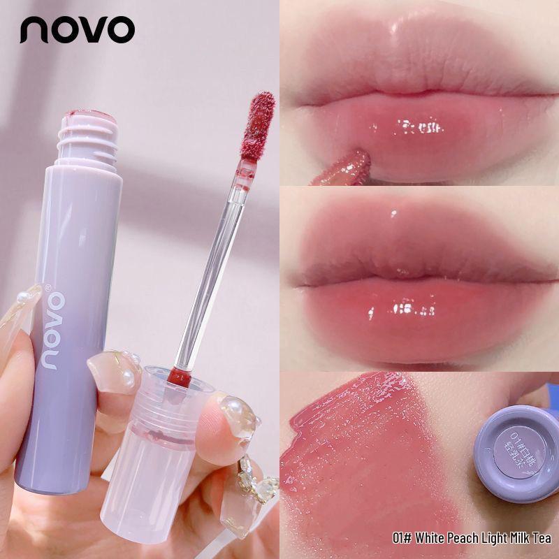NOVO Iridescent Crystal Lip Glaze: Waterproof, Non-Stick, Long-Lasting, Natural Brightening, Low-Saturation Lipstick.