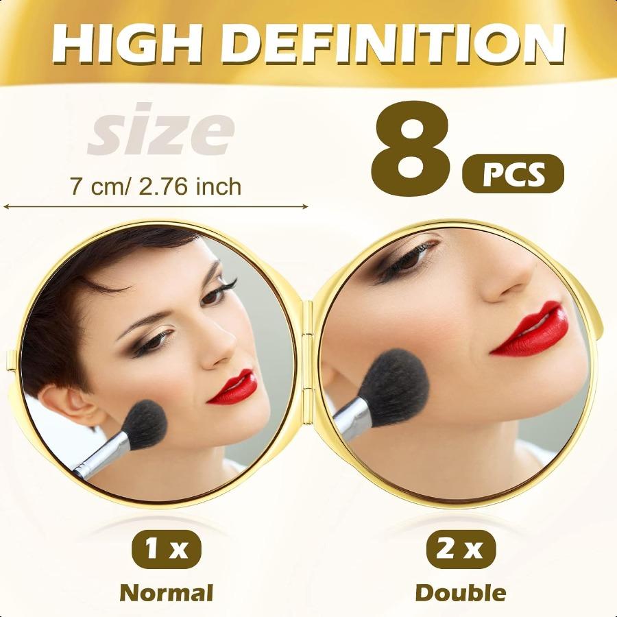 

8 шт. Портативное складное компактное зеркало оптом с 1-кратным и 2-кратным увеличением, двустороннее мини-зеркало для макияжа для путешествий для женщин, подружек невесты United States