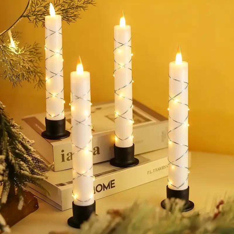 6pcs Flameless Wax-Effect 3D Flickering Candles with Control LED Electronic String Light Candlestick Ambient Lighting Home Decor