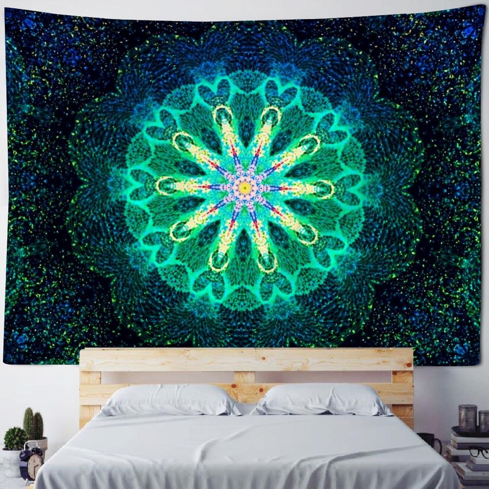 Mandala Wandteppich Bohemian Heimtextil Wanddekoration psychedelisch mehrfarbig geometrische Fraktalkunst Raumdekoration