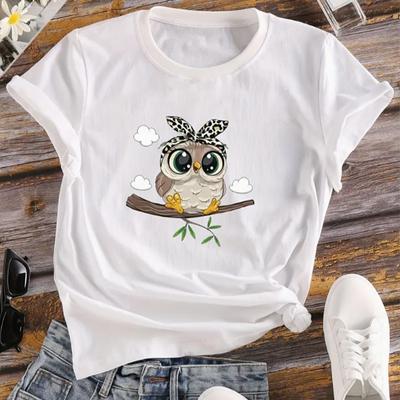 Tricou cu imprimeu cu bufniță Kawaii cu desene animate pentru femei la modă