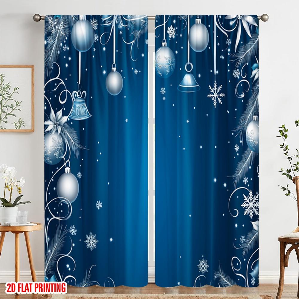 2pcs  2D plane printing Print Curtains Blue Christmas Ornaments Snowflakes Versatile Polyester (without rod) Outdoor Decorations