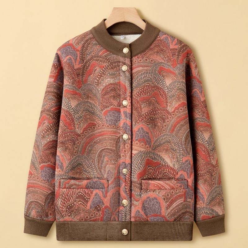 

Одежда для беременных и пожилых женщин среднего возраста, осенне-зимний кардиган из утолщенного вязаного бархата с круглым вырезом, женское свободное повседневное пальто 5XL оранжевый