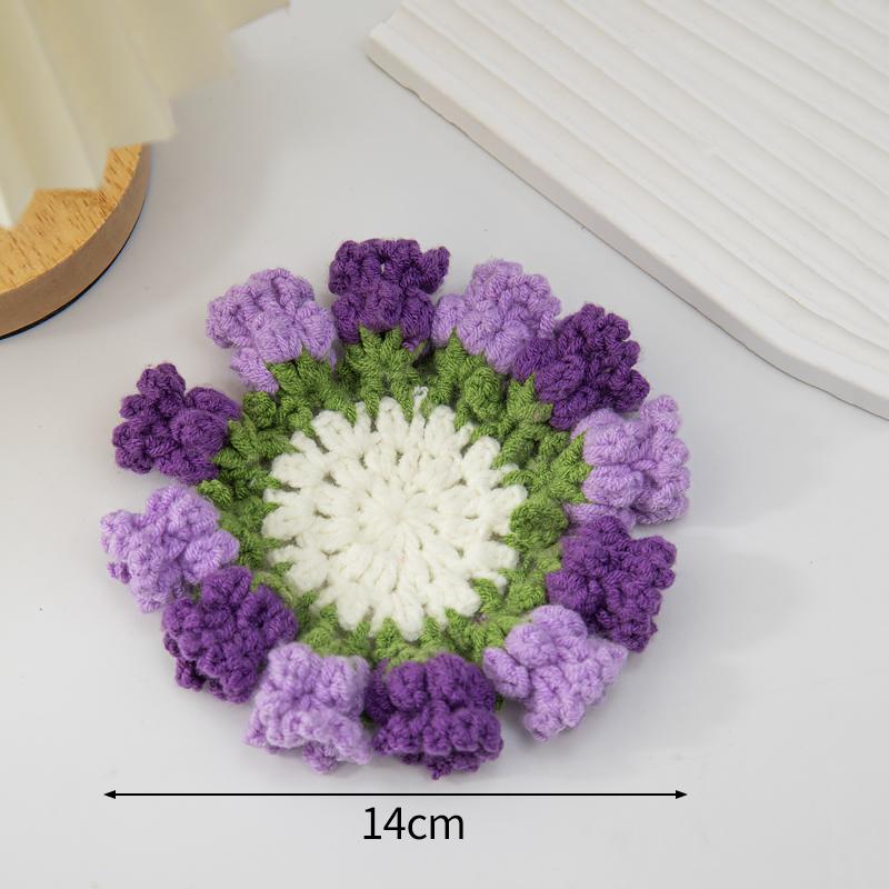 Cute Crochet Coasters Flower Potted Plant Crochet Cup Mat Sunflower Rose Flower Coaster for Home Office Decor Housewarming Gift