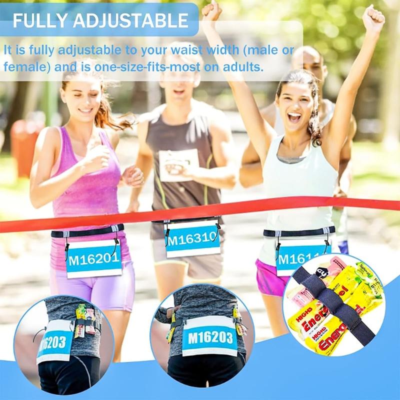 2Pcs Elastic Sport Waist Belts Race Bib Holder Adjustable Running Waistband with 6 Elastic Rings for Triathlon Cycling
