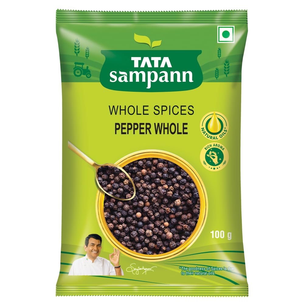 

Tata Sampann Black Pepper Whole 100g Pack Premium Spices Rich Aroma Ideal for Cooking and Seasoning