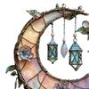 Crescent Moon Floral Acrylic Suncatcher Stained Glass Effect Window Hanging Ornament Boho Sun Catcher Panel for Bedroom Garden Home Decor