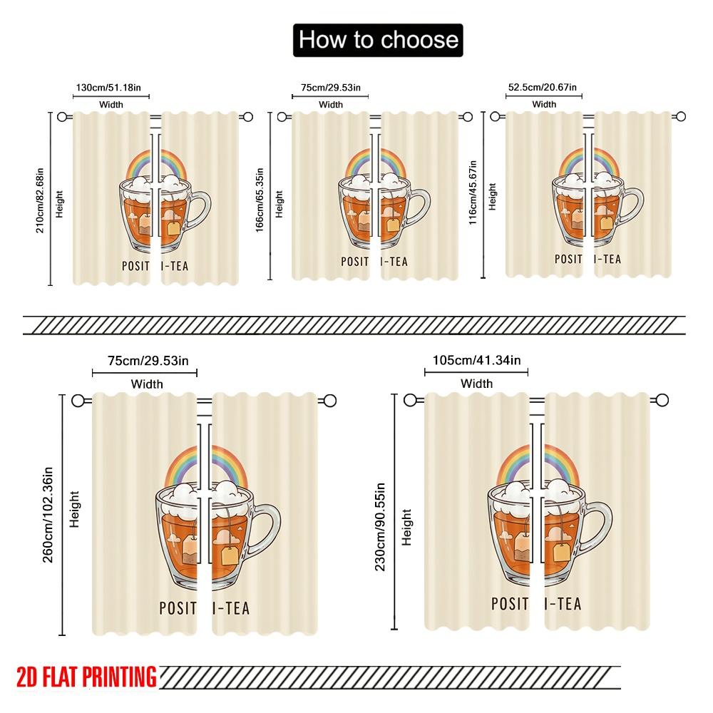 2pcs 2D flat printing Window Drapes Positive Rainbow Cloud Tea 100% Polyester Without Electricity 0 for gold wall decor