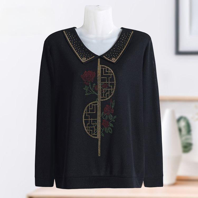 Women's Polo Collar Plus Size Sweater Loose Rhinestone Embroidery Thin Knitted Pullover Top Knitted Polo Shirt