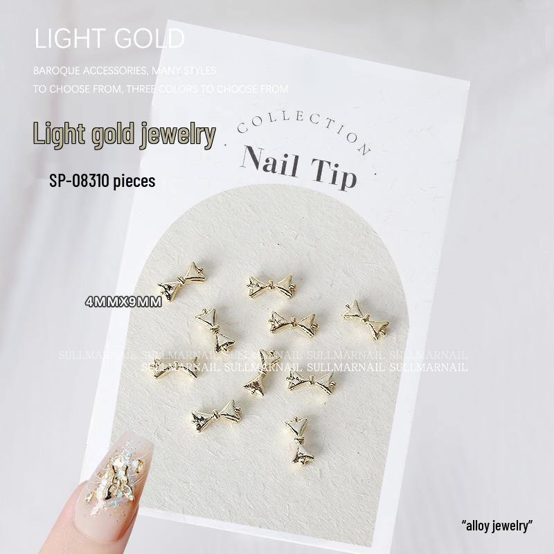 Golden Butterfly 3D Nail Art Set - 10 Pieces of Light Gold Ribbon Bow Decorations