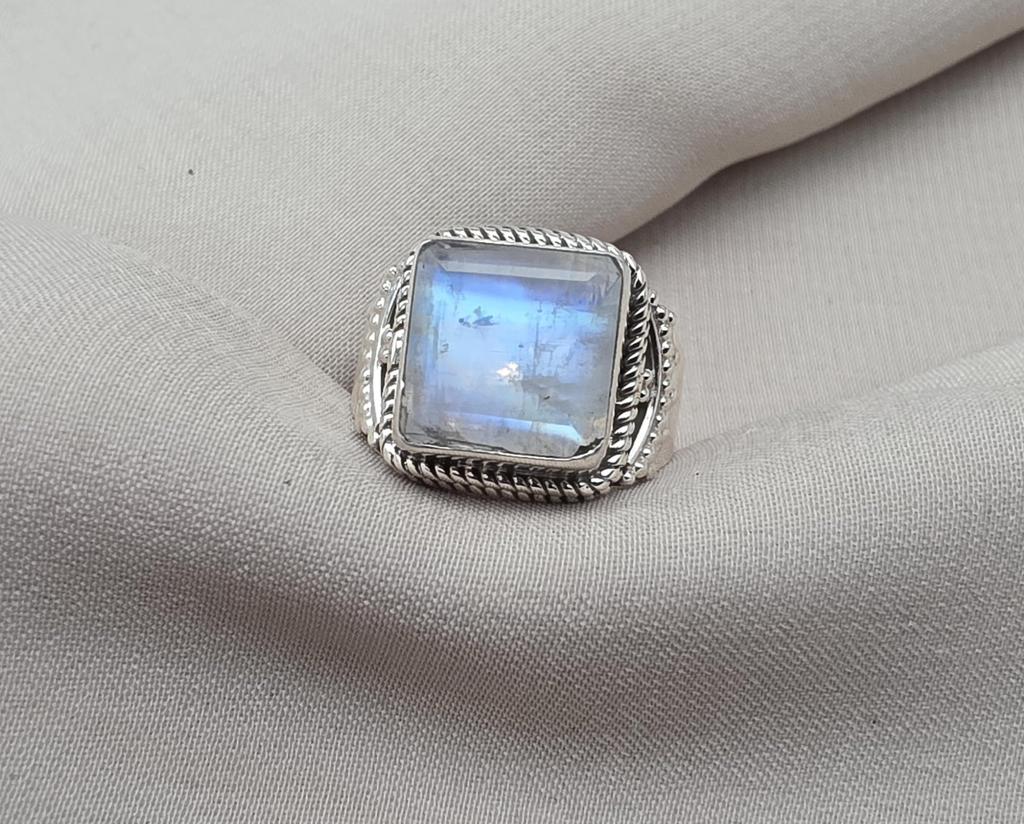 Rainbow Moonstone 925 Sterling Silver Ring: Handmade Boho Gemstone Jewelry
