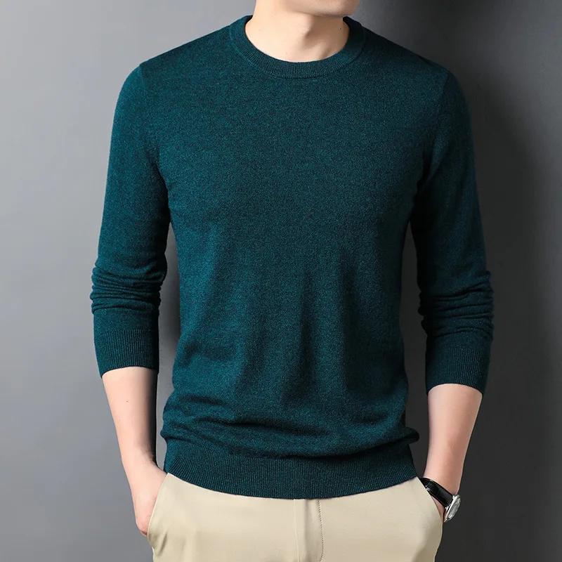 Thin Men's Woolen Sweater Round Neck Men Base Sweaters Solid Color Man Sweater for Male Tops
