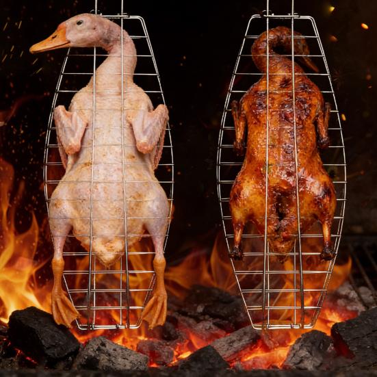 Grilled Fish Basket Stainless Steel Hanging Fish Grill Rack Adjustable Locking Hinges Flipping Fish Grill Tool for Whole Fish & Seafood