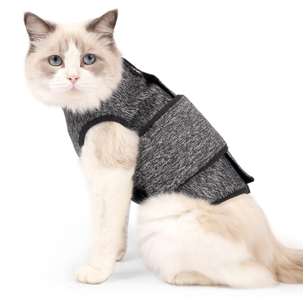 

Soft Cat Calming Vest Elastic Anti Anxiety Pet Coat Dog Calming Wrap Clothes Prevent Fright S серый