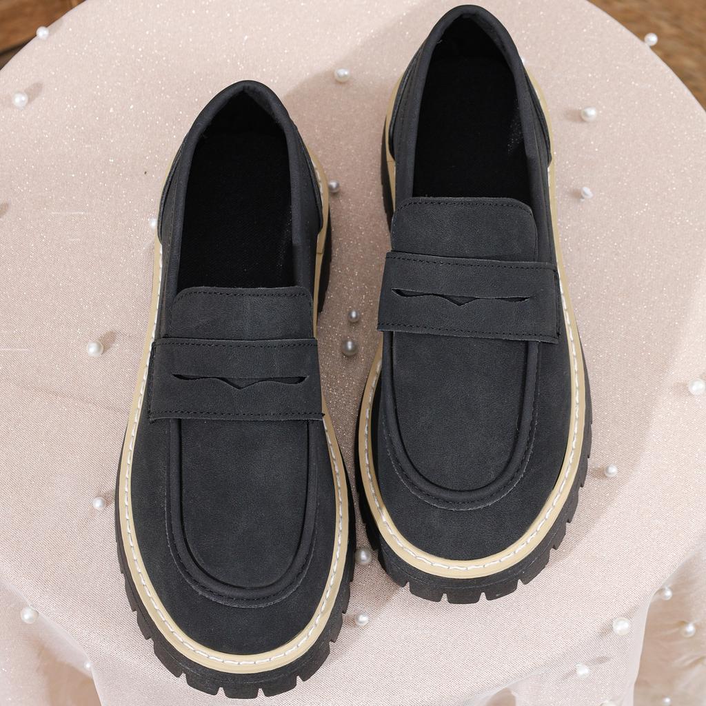 Retro Single Shoes Women's New Winter Casual British Style Large Size Shoes Thick Heel Thick Sole