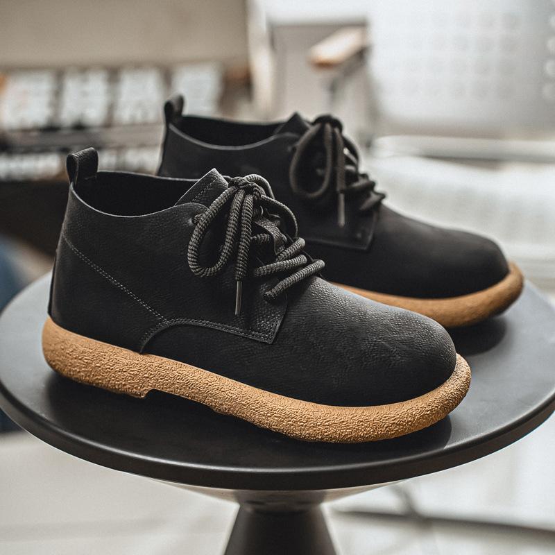 Casual Leather Shoes Men's New Retro British Style Big Head Shoe Soft Sole Low-top Fashion Leather Shoe Men Men's Casual Shoes