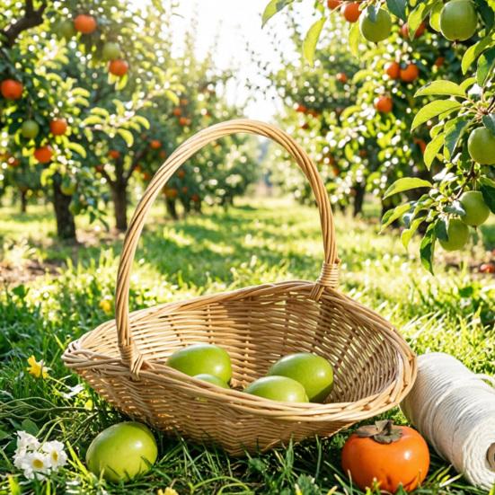 Handwoven Rattan Storage Basket with Handle Rattan Basket Store Sundries Container for Fruit Vegetables