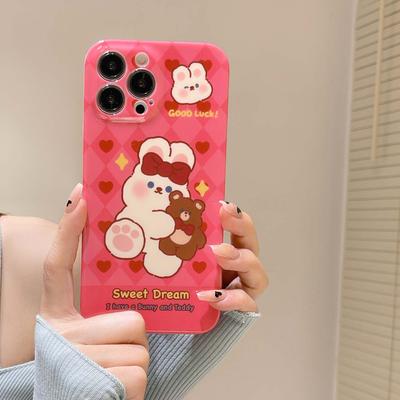 Soft Sweet Silicone Relif Bear Rabbit Phone Case For Iphone 13 12 Promax 11 14 Plus Pro Max Shockproof 2023 New Back Fundas