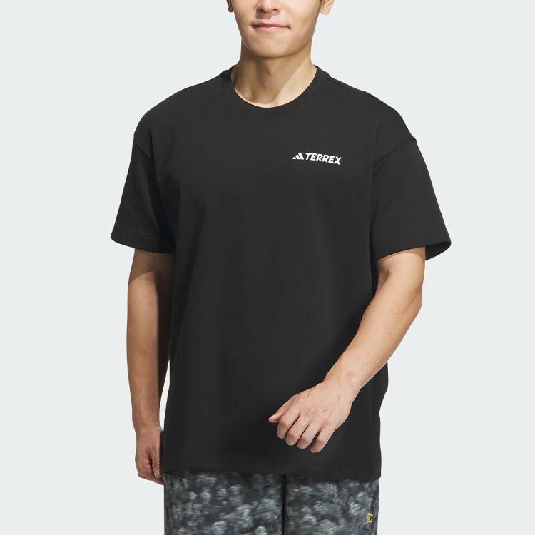 Adidas X National Geographic Graphic Print Outdoor Sports Short Sleeve T-Shirt Men Tops Black IS9515