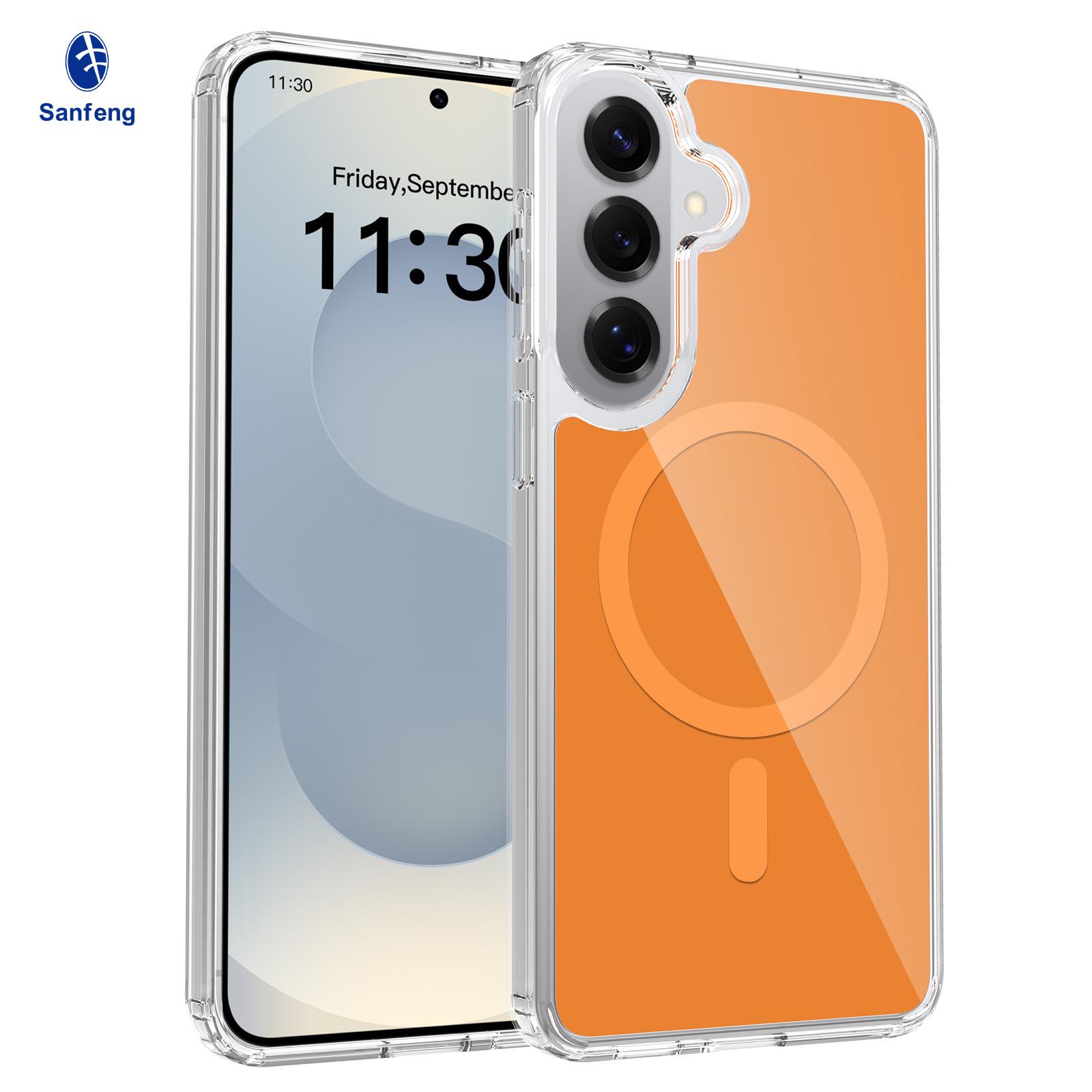 Samsung S26 Ultra/Plus Transparent Acrylic Magnetic Charging Case with Drop Protection Samsung S26 оранжевый