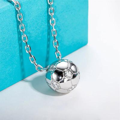 Football Pendant Necklace, Embellished with Synthetic Zircon, 3D Football Shape, Daily Wear Necklace, Birthday Gift