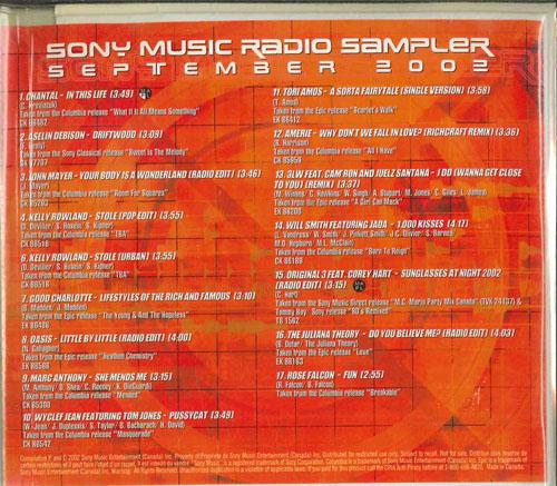 CD РАЗЛИЧНЫЕ  Sony Music Радио Сэмплер Сентябрь  SMPD130 SONY MUSIC 2002 Канада Рок Б/У
