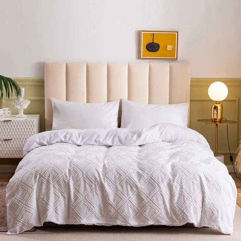 

Nordic Cut Flowers White Duvet Cover Set Double Simple Solid King Size Bedding Set Soft Wedding Quilt Covers Set Blanket Cover EU Single size 2 pcs