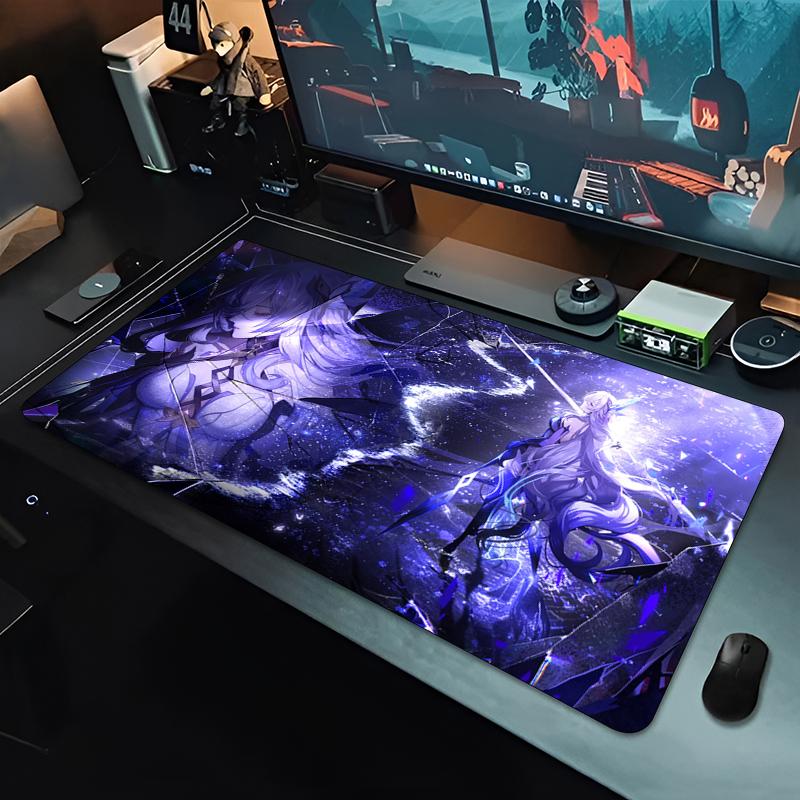 Gaming Mouse Pad Desk Mat Antislip Rubber Base Stitched Edges White Hair Anime Girl Print Extended Keyboard Pad for Gamers