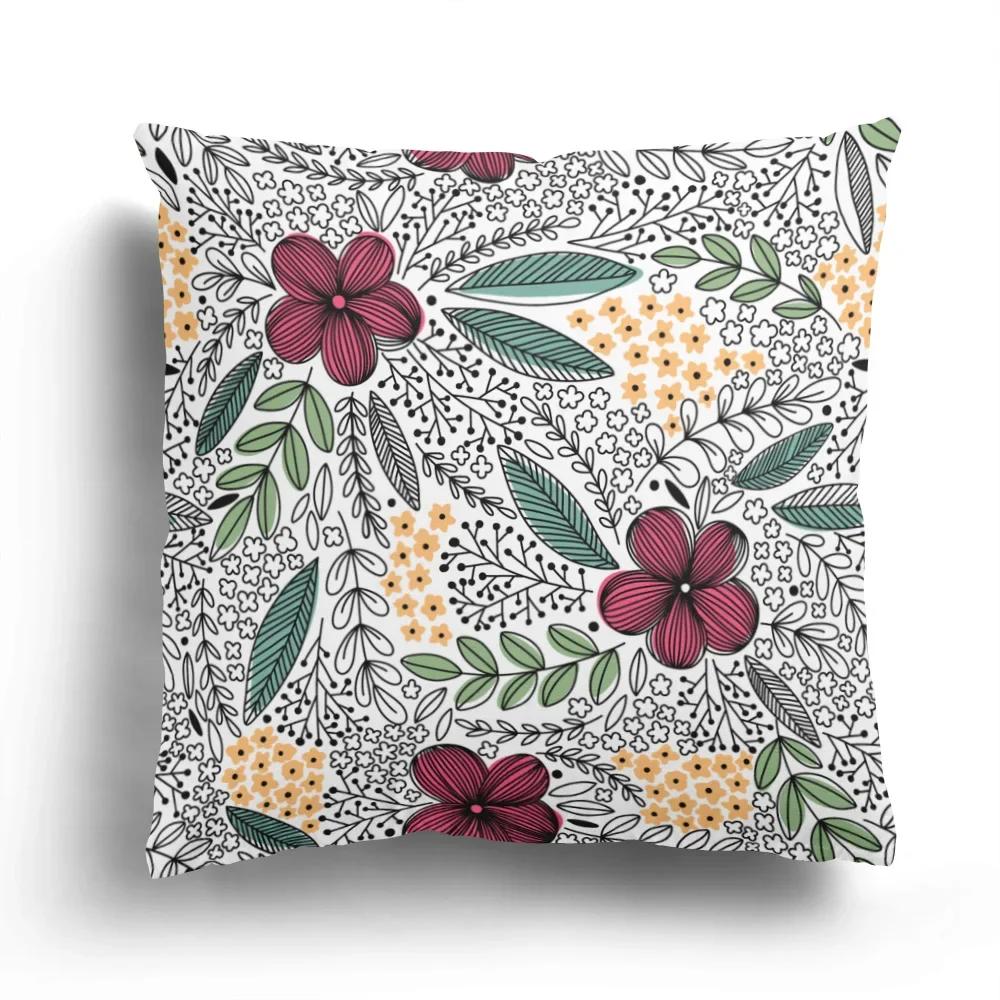 Home Decor Colorful Floral And Leaf Patterned Pillow Covers Pattern Cushion Cover Suitable For Sofa Bedroom Car Pillow Cover