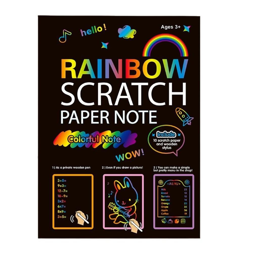 With Wooden Pen Rainbow Scratch Book Colorful Glitzy Paper Note Color Drawing Paper  Kids Gift