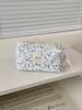 Spring Fresh Blue Floral Corduroy Makeup Bag - Portable & Versatile Storage