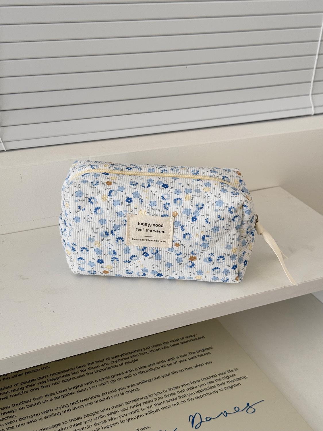 

Весенняя свежесть, синий цветочный вельветовый косметичка - Портативное и универсальное хранение