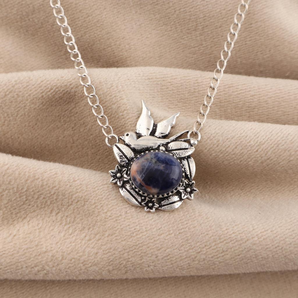 Natural Sodalite Gemstone 925 Sterling Silver Women Jewelry Partywear Bird Pendant 0.5" For Wedding Gift CP-43-23