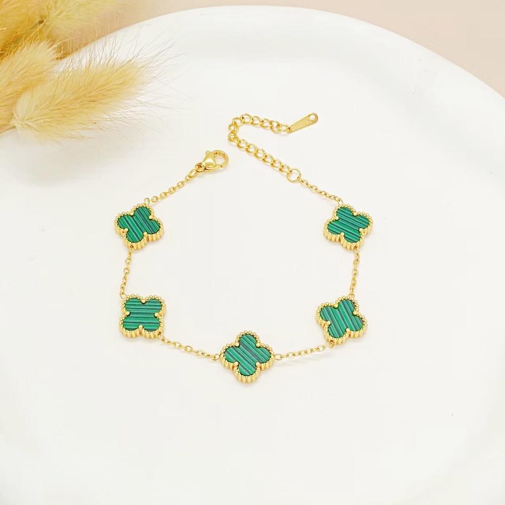 Gold-Plated Stainless Steel Four-Leaf Clover Bracelet - 13mm, Fashionable Color-Retention Jewelry