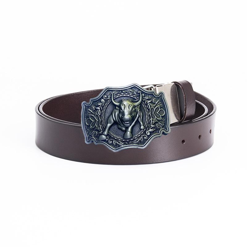Vintage Bull Head Western Cowboy Men's Leather Belt - Personalized and Stylish