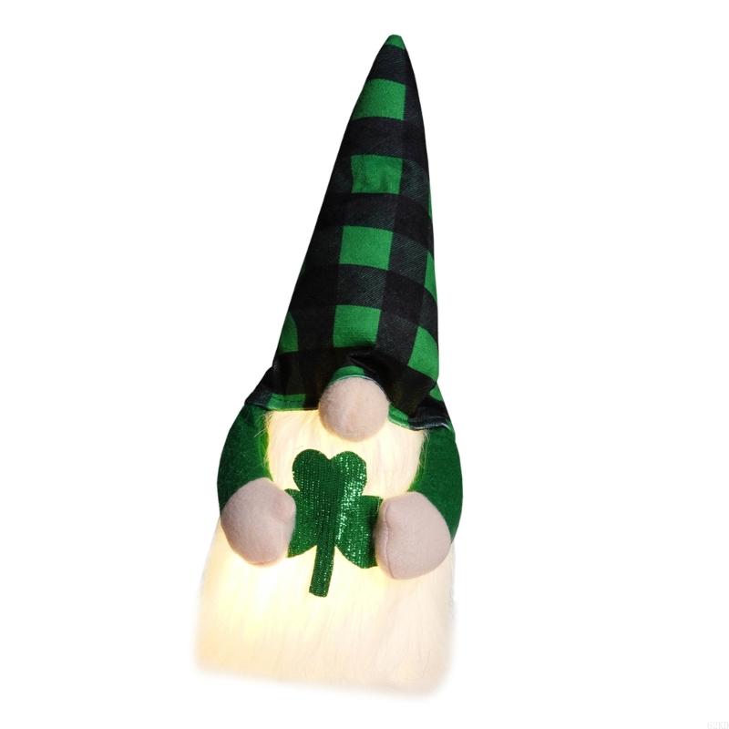 62KD LED Light Up Gnomes Dolls Patricks Day Leprechaun Ornament for Holiday Decors