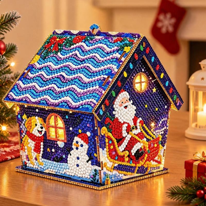 Freestanding Wooden Christmas Art Craft, Multicolored Decorative Project for Creating Pitched-Roof Seasonal Display