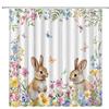 Spring Easter Bunny Shower Curtains Cute Rabbits Watercolor Flower Floral Butterfly Nature Happy Easter Holiday Fabric Bathroom Fabric Curtain with