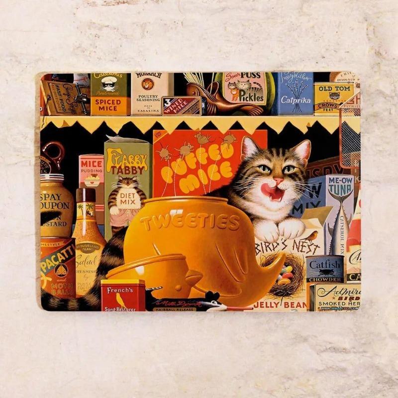 Cats by the Fireplace Metal Sign 20x30cm, Vintage Cozy Wall Art Decor