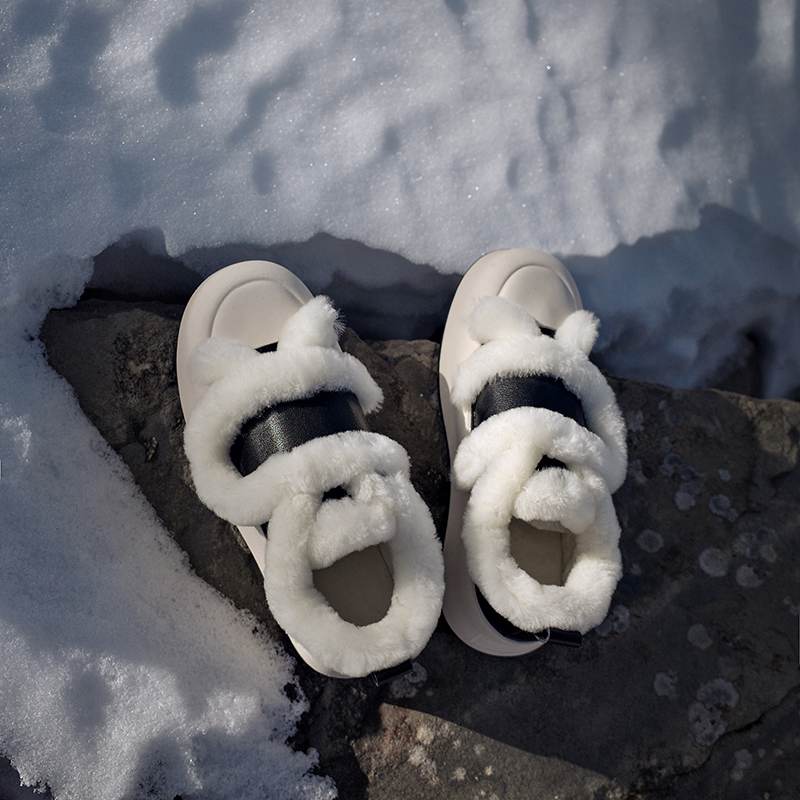 Cow Split Leather Keep Warm Winter White Sneakers Platform Women Artificial Wool Casual Shoes