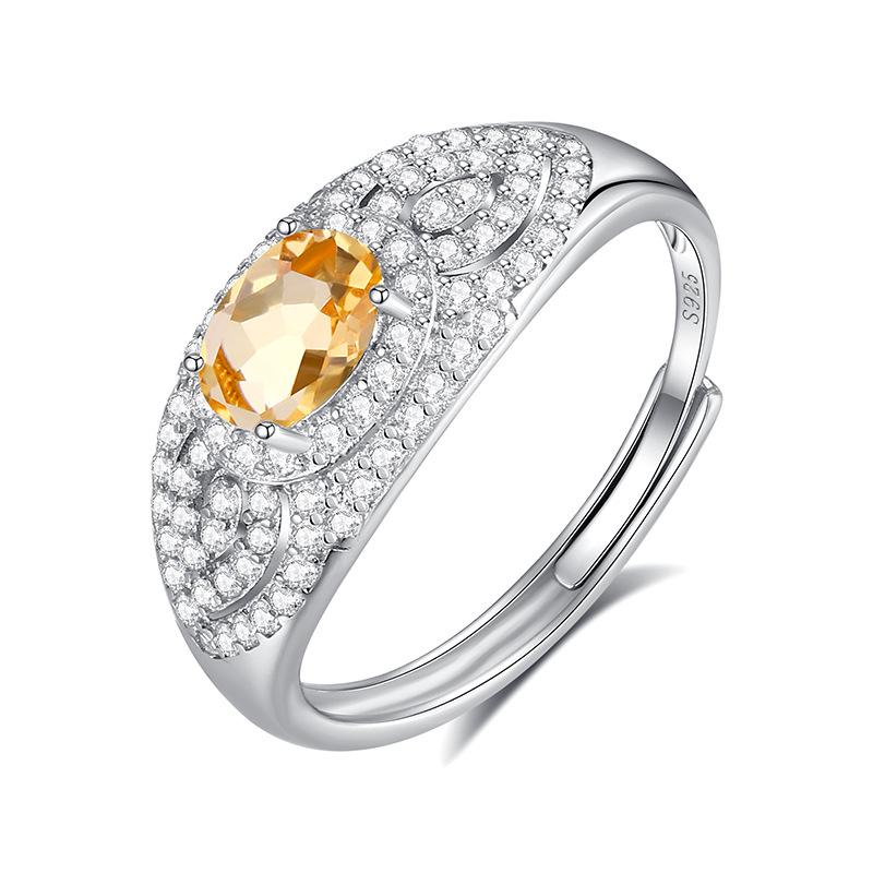 Natural Crystal Stone Jewelry S925 Sterling Silver Ring Women's Niche High-end Daily Gift Birthday Gift
