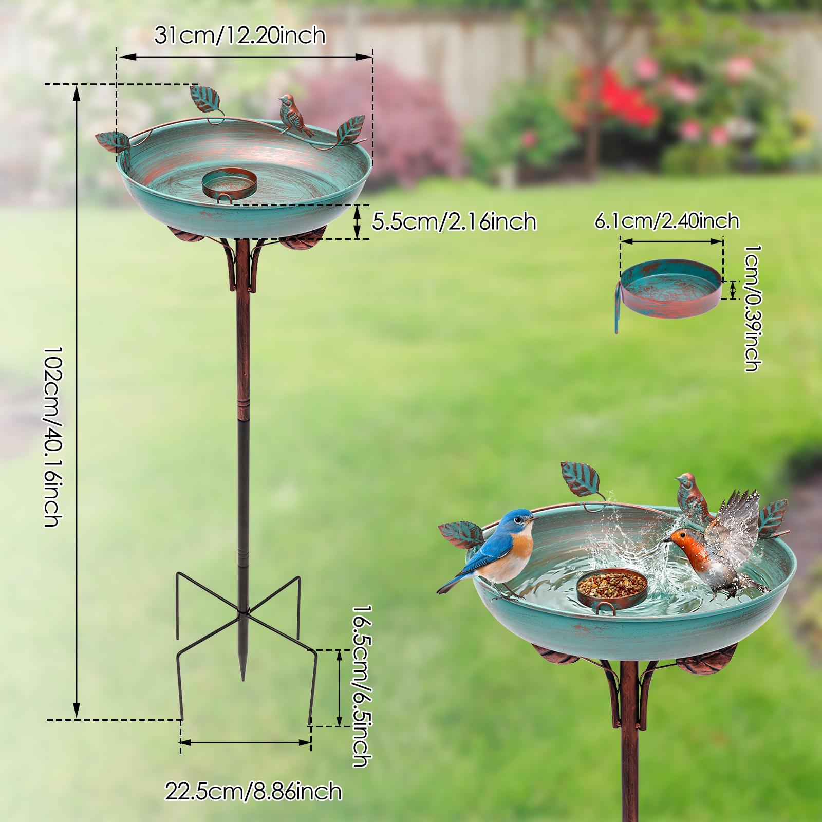 

Garden Bird Bath Iron Outdoor Birdbath Feeder with Small Bowl Rustproof Standing Bird Bath Water Bowl for Garden Yard Lawn Decor