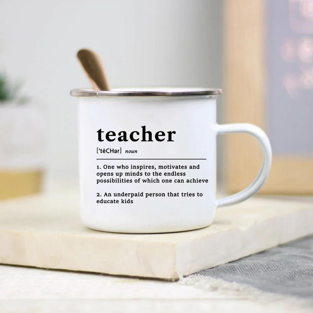It Takes A Big Heart To Shape Little Minds Teacher Enamel Mug Creative Teacher School Water Cups Coffee Mugs Teachers Day Gifts