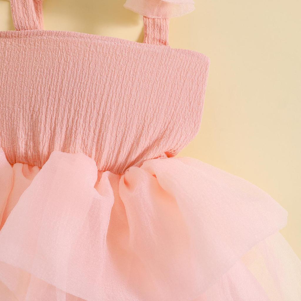 Jente A-line kjole 6M 12M 18M 24M 3Y 4Y 5Y 6Y Ermeløs sløyfe Tyll Patchwork Festkjole Sommerkjole til bursdag